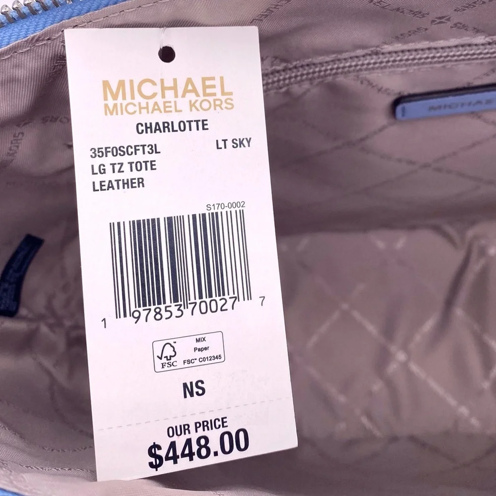 Michael Kors Charlotte Tote Shoulder Bag Light Sky - Picture 9 of 14